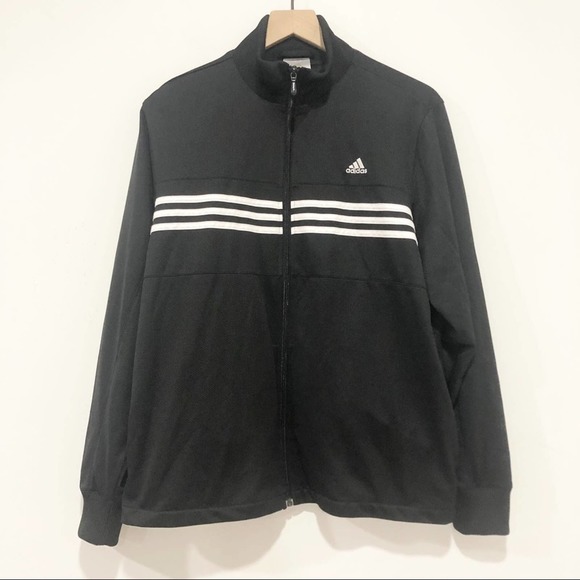 Adidas black three stripe full zip track jacket Men’s XL - Picture 2 of 9